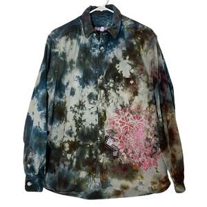 Upcycled Corduroy Shirt Shacket Mens Size Small Unisex Grunge Tie Dye Floral